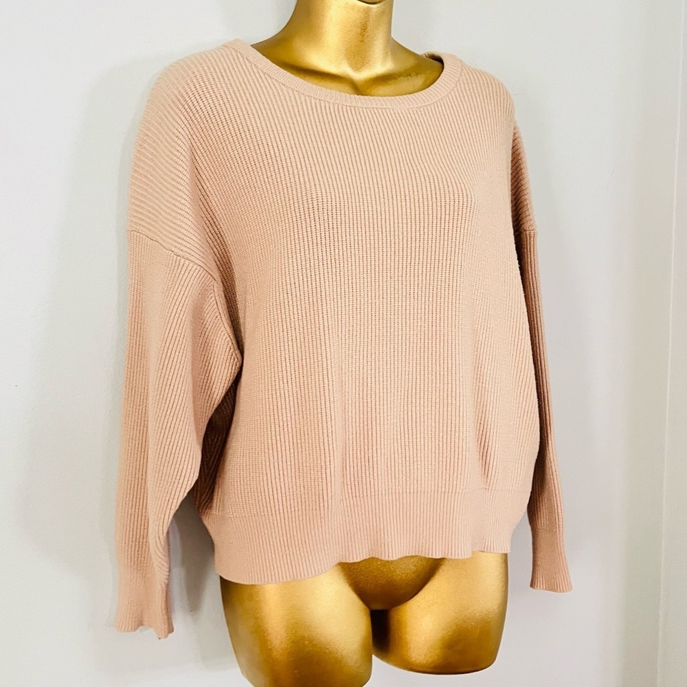 Zara Ribbed Knit Sweater Small | Neutral Beige Minimalist Fall Winter Cozy Chic - Picture 3 of 5